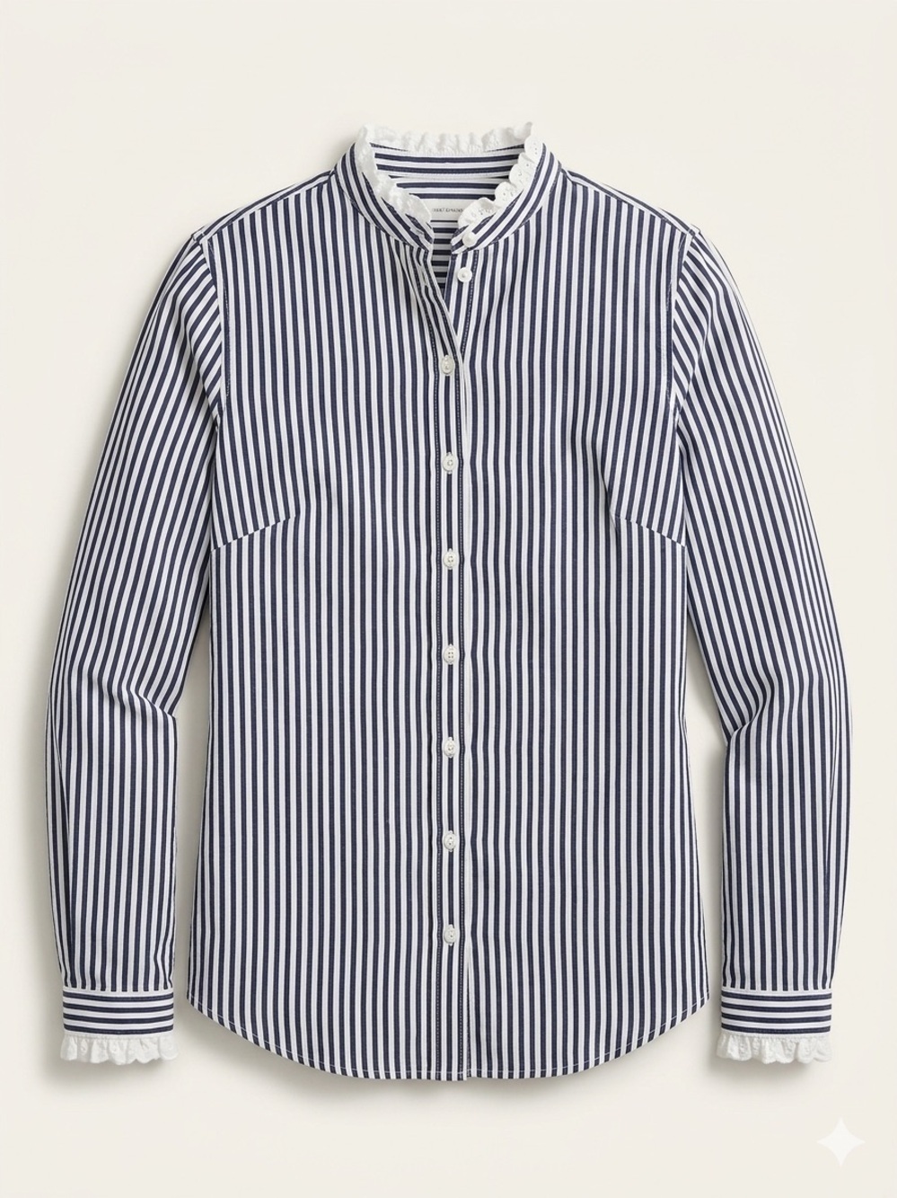 J.Crew Striped Ruffle‎ Collar Blouse XS Blue White Coastal Preppy Chic